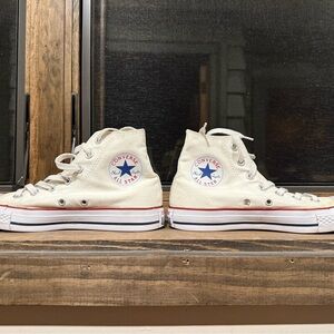 Converse Cream High Tops with Logo